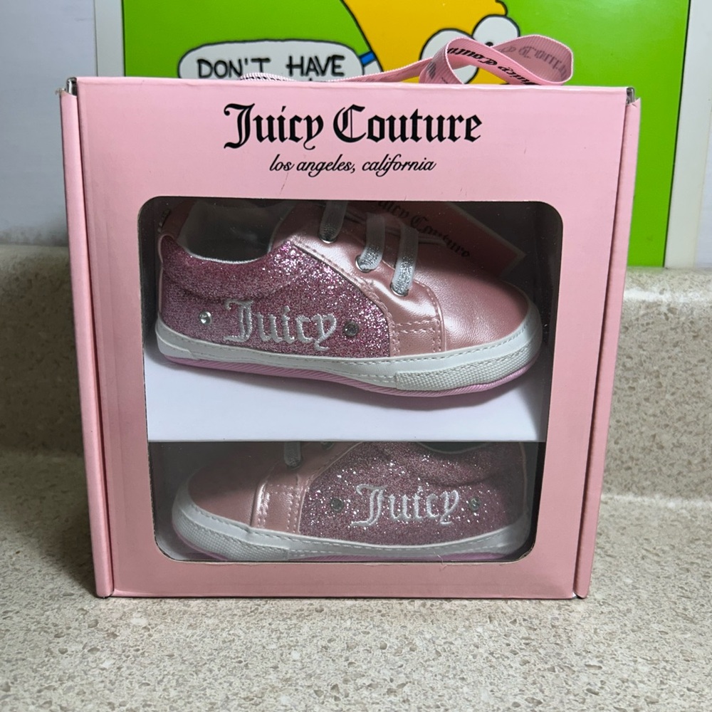 NEW Juicy Couture Baby Maria Pink Glitter Baby Shoes Sz 4 (9-12M)